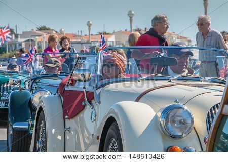 Sables d Olonne France - September 23 2016 : English vintage car rally in the streets of the city 