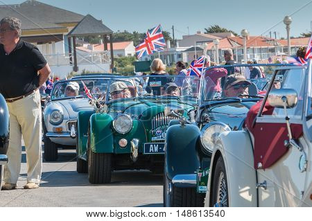 Sables d Olonne France - September 23 2016 : English vintage car rally in the streets of the city 