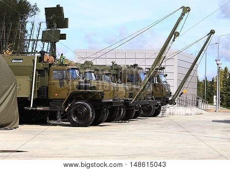 Line of military special-purpose machines including cranes and mobile repair workshops