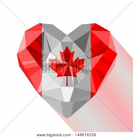 Vector crystal gem jewelry Canadian heart with the flag of Canada. Flat style logo symbol of love Canada. July 1 Canada Day. North America
