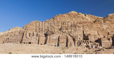 Urn Tomb Silk Tomb and Royal tombs. Petra. Jordan.