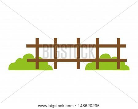 brown fence wooden and green grass bush. vector illustration