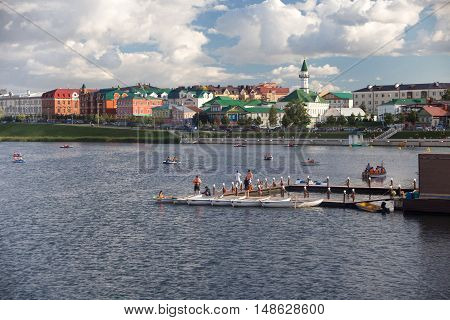 RUSSIA, KAZAN - AUGUST 11, 2015: Activities at the city lake Kaban in Kazan. Kazan is the capital and largest city of the Republic of Tatarstan, Russia. It is the eighth most populous city in Russia.
