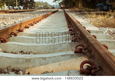 old railroad in the morning , train transportaion