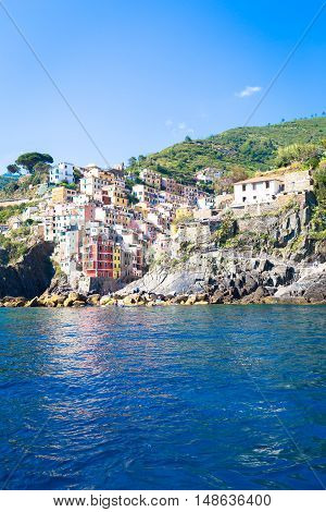 Riomaggiore In Cinque Terre, Italy - Summer 2016 - View From The Sea