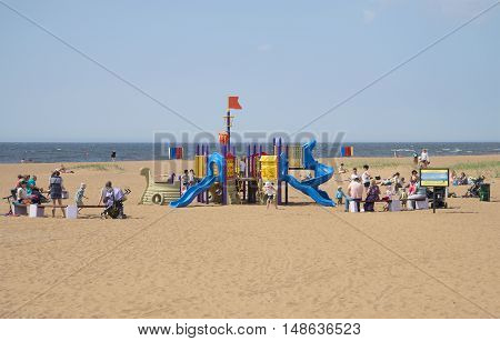 ZELENOGORSK, RUSSIA - JUNE 21, 2015: Children play area on the beach of the Gulf of Finland. Zelenogorsk