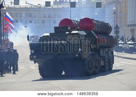 SAINT PETERSBURG, RUSSIA - MAY 09, 2015: Anti-aircraft missile system s-300PM leaves the parade in honor of Victory Day