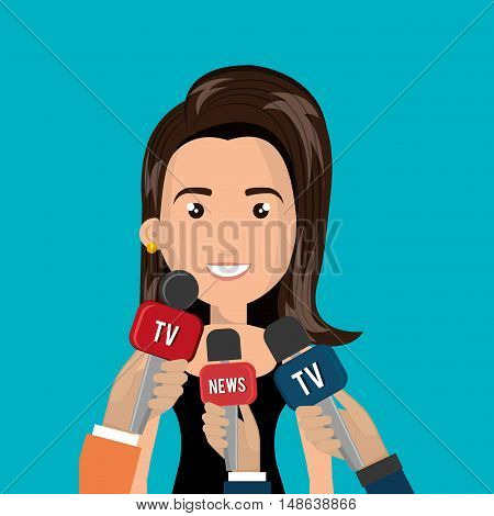 avatar woman smiling and hands journalist of news and tv microphones. vector illustration