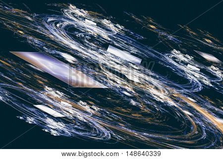 Fractal image colorful lines creating the effect of rotation with rectangles resembling window.