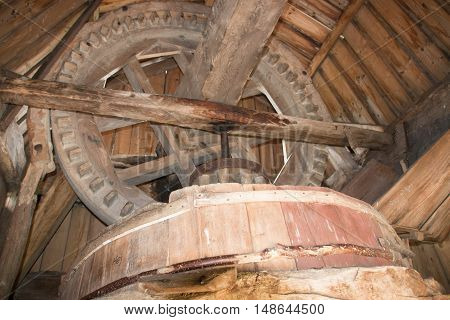 Inside a wooden windmill in öland, sweden