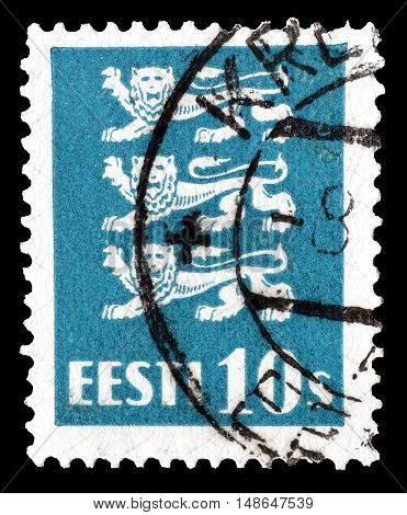 ESTONIA - CIRCA 1928 : Cancelled postage stamp printed by Estonia, that shows Coat of arms.