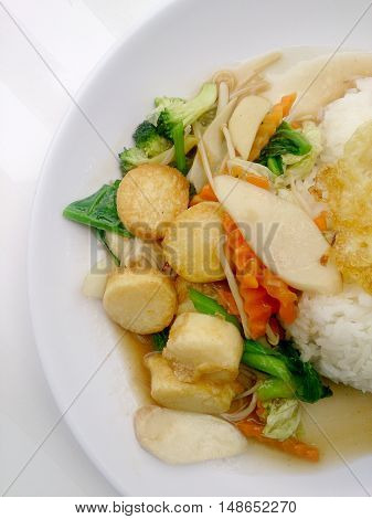 Stir Fried Tofu In Chinese Style,deep Fried Tofu With Gravy Sauce ,stir Fried Tofu With  Mixed Veget