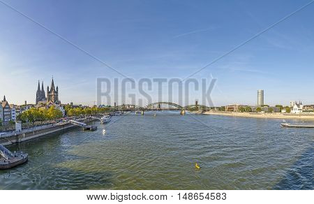 Skyline Of Cologne With River Rhine