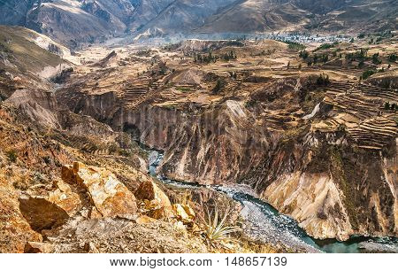 Colca Canyon view from hiking path in Chivay, near Arequipa, Peru