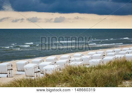 Beach chairs in Zinnowitz (Germany) on the island Usedom.