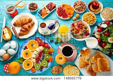 Breakfast buffet healthy continental coffee orange juice fruit salad croissant