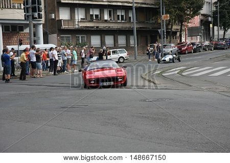 BELGRADE,SERBIA - SEPTEMBER 10, 2016: Ferrari as safety car at the commercial race of old cars in memory of formula 1 race held on the same place in 1939 two days after the beginning of Second World War when the famous Italian driver Tazio Nuvolari won