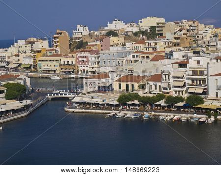 Agios Nikolaos Crete overlooking lake voulismeni greece