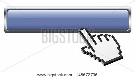 blue empty button with silver frame and clicking three dimensional pixel hand