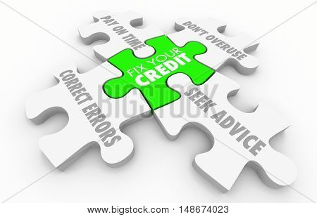 Fix Your Credit Steps Improve Score Rating Puzzle 3d Illustration