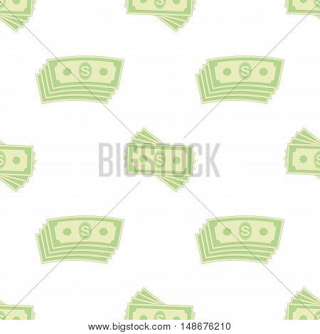 Set of Paper Dollars Seamless Pattern on White Background. American Banknotes. Cash Money. US Currency