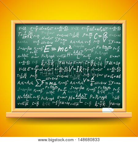 Green school board with physics formulas vector background