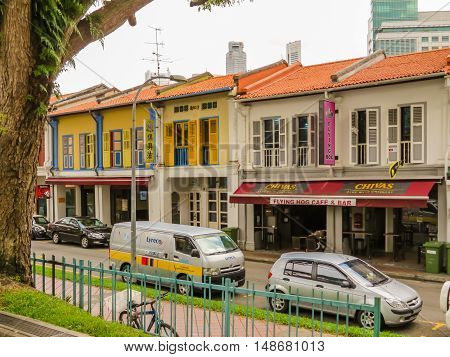 SINGAPORE, REPUBLIC OF SINGAPORE - JANUARY 09, 2014: Duxton Hill is the residential area in Singapore with the remained colonial buildings