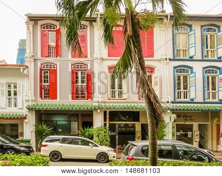 SINGAPORE, REPUBLIC OF SINGAPORE - JANUARY 09, 2014: Duxton Hill is the residential area in Singapore with the remained colonial buildings