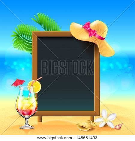 Summer vacation background with cocktail and menu board vector