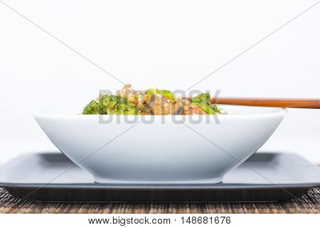 Stirfried asian style pork and Ramen noodle bowl