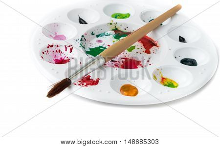 Closeup Paintbrush and Palette with watercolor artist concept