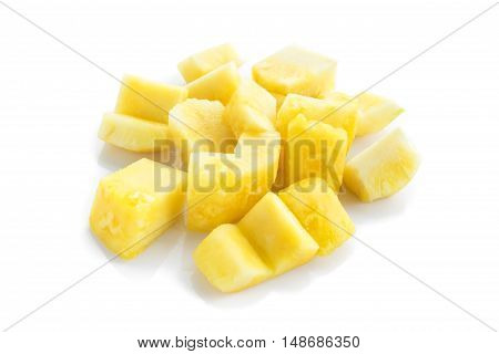 Pineapple slices on white background Fruit for healthy