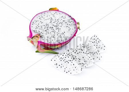 Dragon Fruit slice on white background food and healthy concept