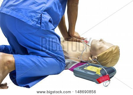 male nurse training cpr and aed isolated