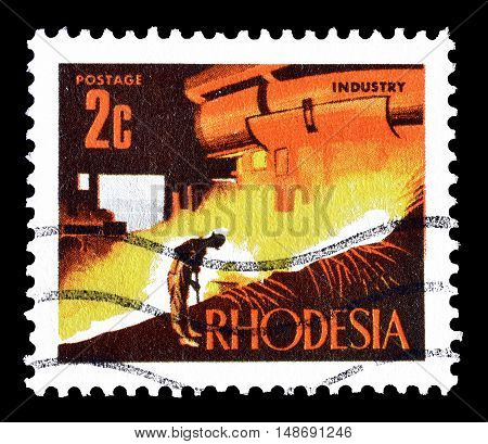 RHODESIA - CIRCA 1970 : Cancelled postage stamp printed by Rhodesia, that shows Blast furnace.