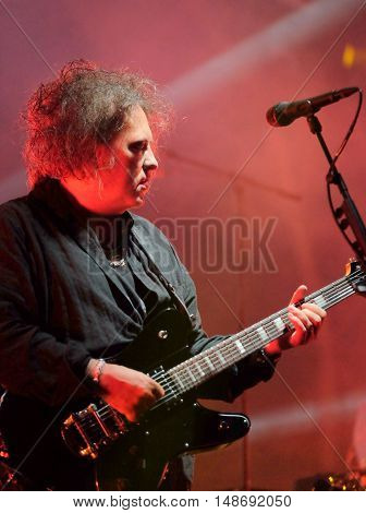 Lead singer Robert Smith performing live with The Cure  at Bestival Festival, Newport,  Isle of Wight September 10th 2016