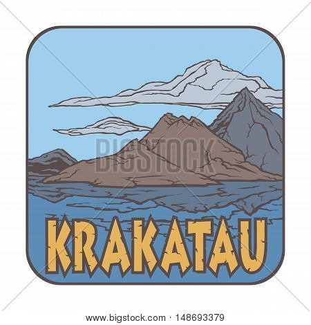 Vector image of a volcano Krakatau on the background of nature and sky.square color thumbnail icon
