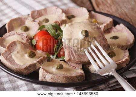 Vitello Tonnato With Capers Close-up. Horizontal