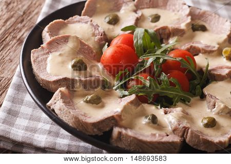 Italian Beef With Tuna Sauce Close-up. Horizontal