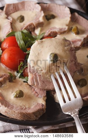 Italian Food: Vitello Tonnato Macro. Vertical