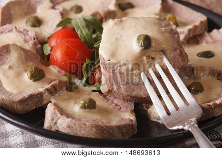 Italian Food: Vitello Tonnato Macro. Horizontal