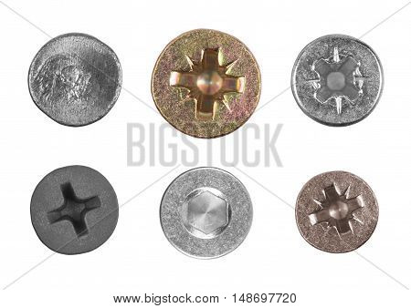 screws and nail heads isolated on white background