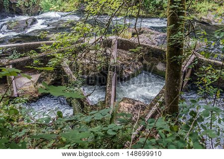 A view of a fish ladder on the Tumwater River in Tumwater Washington.