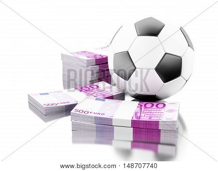 3d renderer image. Soccer ball with money. Betting concept. Isolated white background.