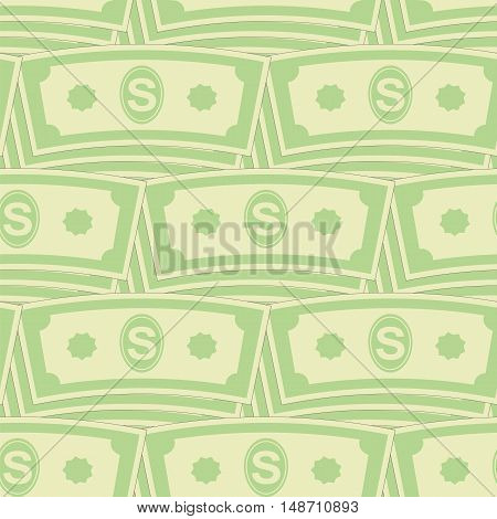 Set of Paper Dollars Seamless Pattern on White Background. American Banknotes. Cash Money. US Currency