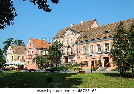 Old houses with tiled roofs in Trinity Suburb old part of Minsk Belarus