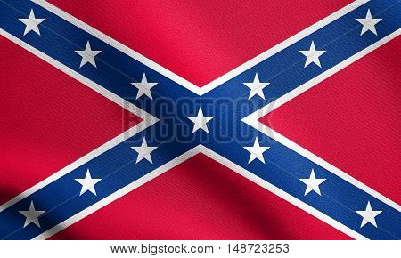 National flag of the Confederate States of America. Known as Confederate Battle Rebel Southern Cross Dixie flag. Patriotic symbol banner. Historical flag of the CSA waving detailed fabric texture, illustration