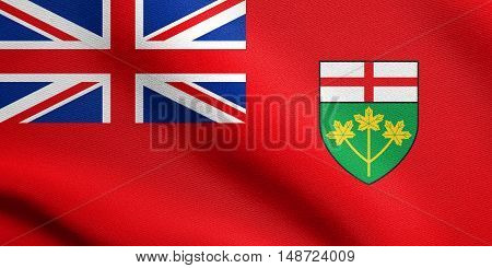 Ontarian provincial flag patriotic element and official symbol. Canada banner and background. Flag of the Canadian province of Ontario waving in the wind with detailed fabric texture, illustration