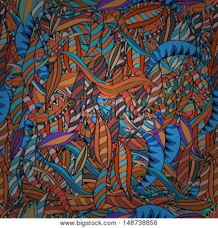 Colorful seamless abstract doodles background. Vector illustration.