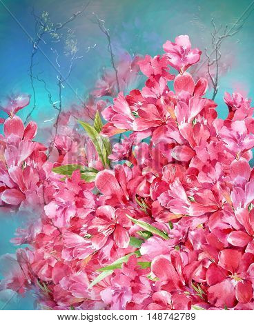 Bouquet of multicolored flowers watercolor painting style